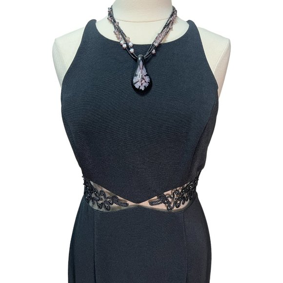 Vintage full length black dress with mesh panels - Picture 2 of 6